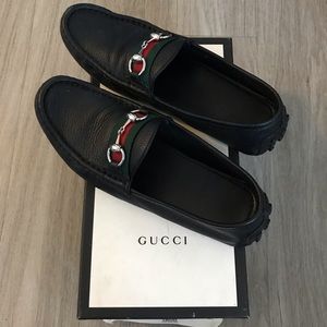 gucci damo leather horsebit driver